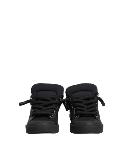 Dolce & Gabbana Black Leather Low Top Portofino Sneakers Shoes