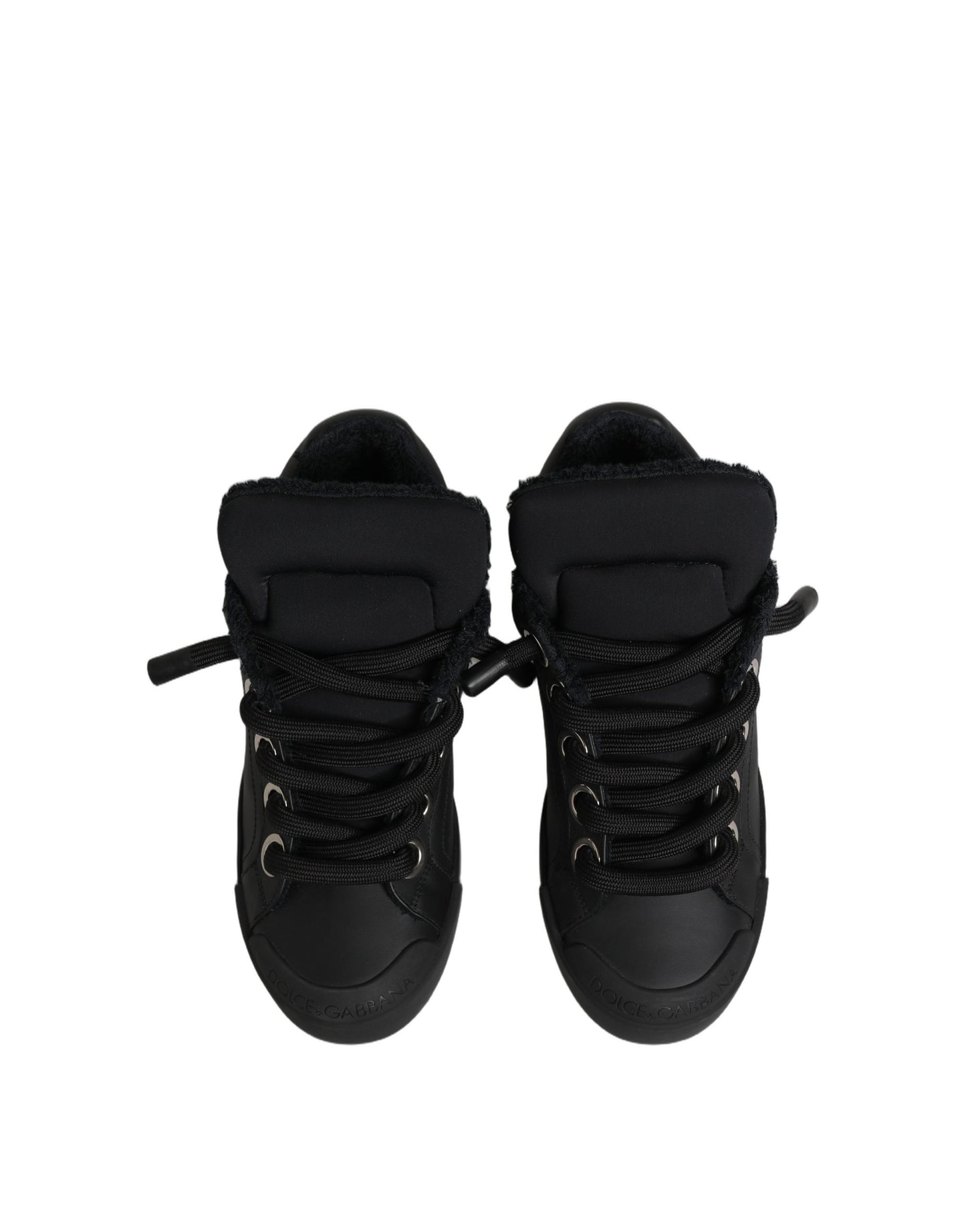 Dolce & Gabbana Black Leather Low Top Portofino Sneakers Shoes