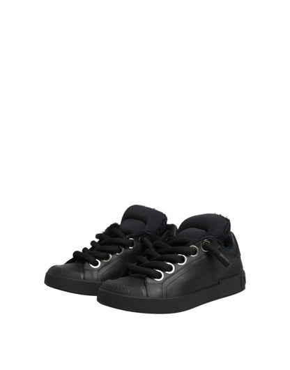 Dolce & Gabbana Black Leather Low Top Portofino Sneakers Shoes