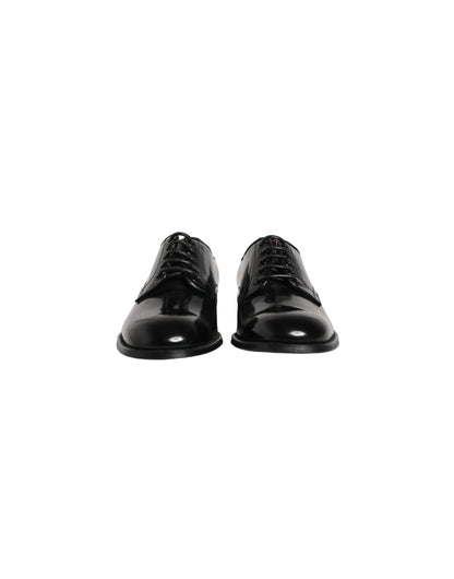 Dolce & Gabbana Black Calfskin Leather Derby Men Dress Shoes