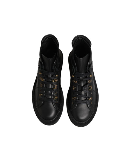 Dolce & Gabbana Black Leather Lace Up Men Ankle Boots Shoes