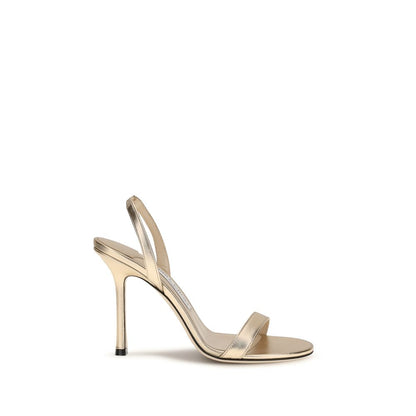 Jimmy Choo Gold Calf Leather Bos Taurus Stiletto Heel Sandals
