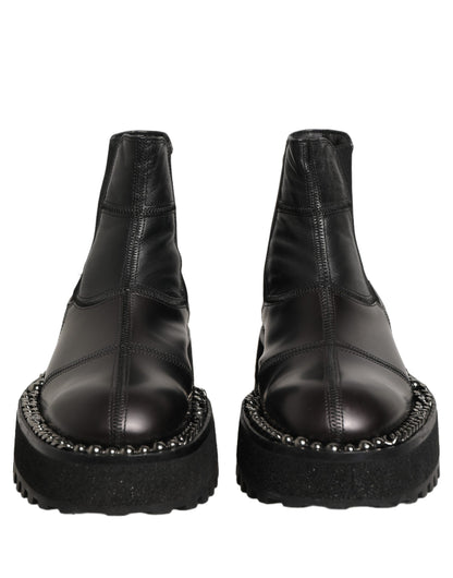 Dolce & Gabbana Black Leather Slip On Chelsea Boots Shoes