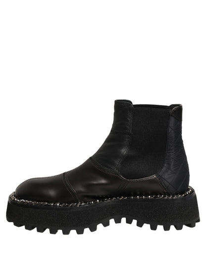 Dolce & Gabbana Black Leather Slip On Chelsea Boots Shoes