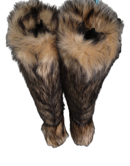 Dolce & Gabbana Brown Faux Skim Ski Fur Knee High Boots Shoes