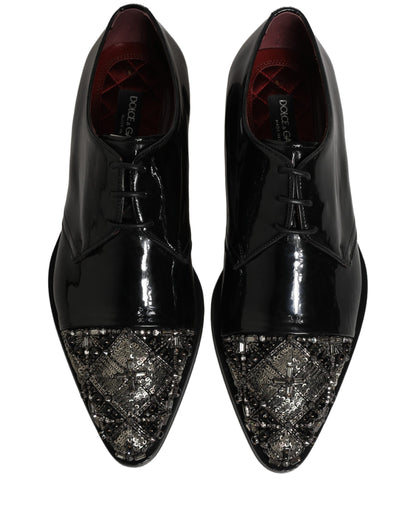Dolce & Gabbana Black Embellished Men Derby Dress Formal Shoes