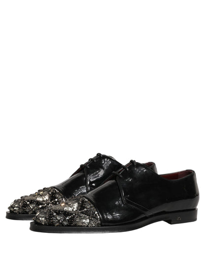 Dolce & Gabbana Black Embellished Men Derby Dress Formal Shoes