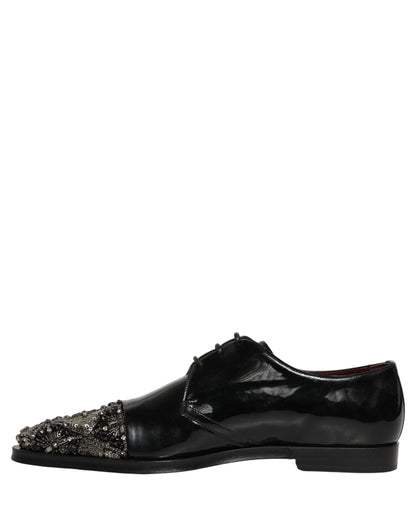 Dolce & Gabbana Black Embellished Men Derby Dress Formal Shoes