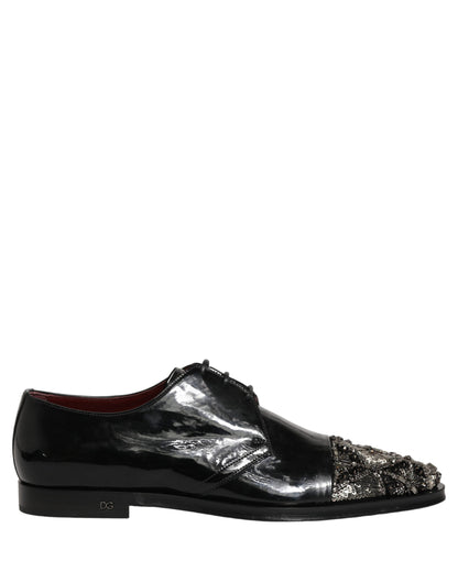 Dolce & Gabbana Black Embellished Men Derby Dress Formal Shoes