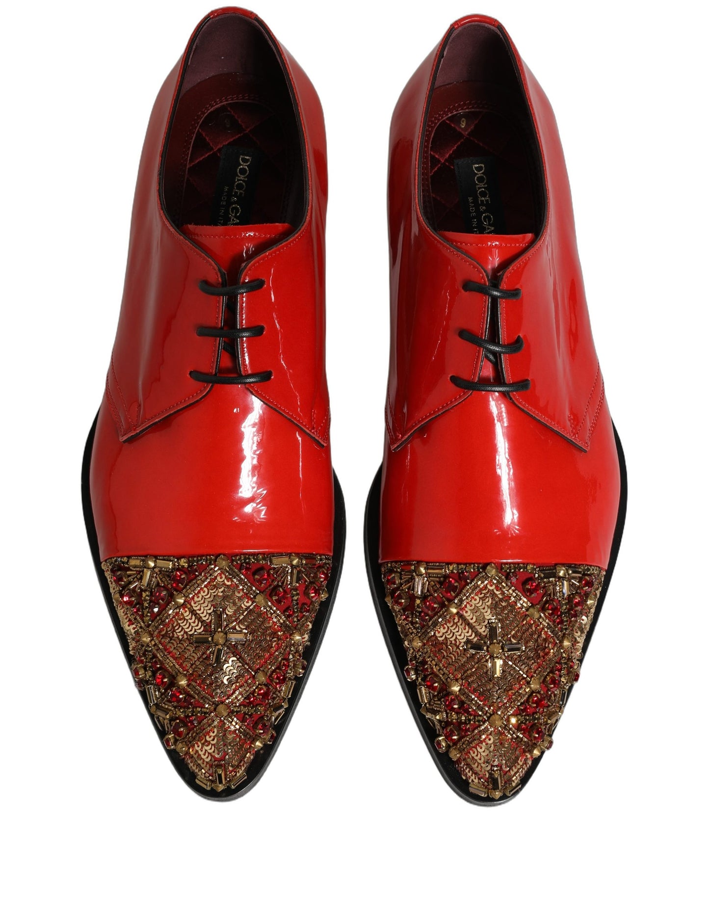 Dolce & Gabbana Red Embellished Men Derby Dress Formal Shoes