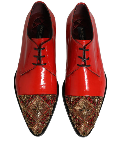 Dolce & Gabbana Red Embellished Men Derby Dress Formal Shoes