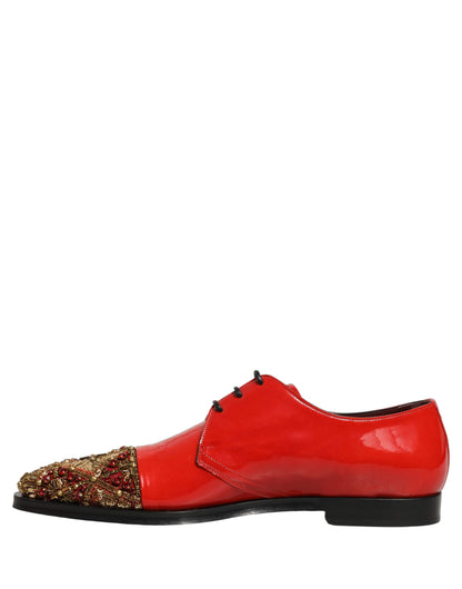 Dolce & Gabbana Red Embellished Men Derby Dress Formal Shoes
