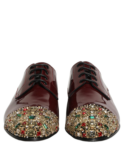 Dolce & Gabbana Maroon Embellished Derby Dress Formal Shoes