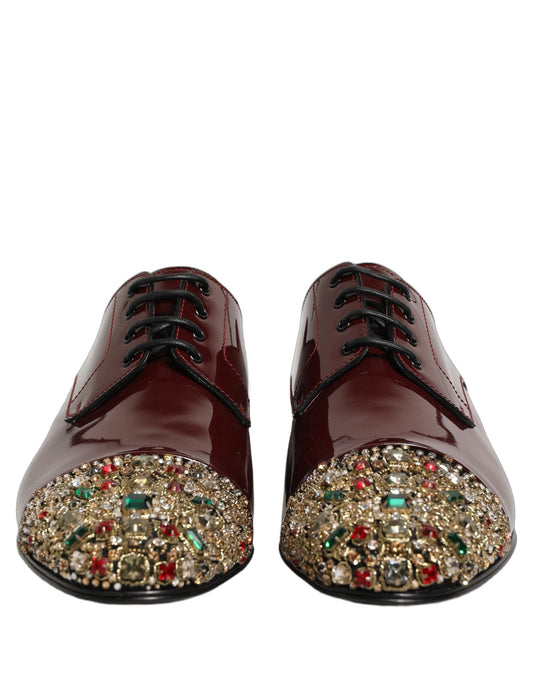 Dolce & Gabbana Maroon Embellished Derby Dress Formal Shoes