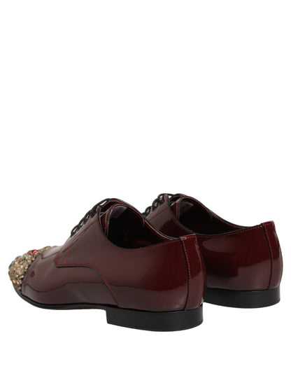 Dolce & Gabbana Maroon Embellished Derby Dress Formal Shoes