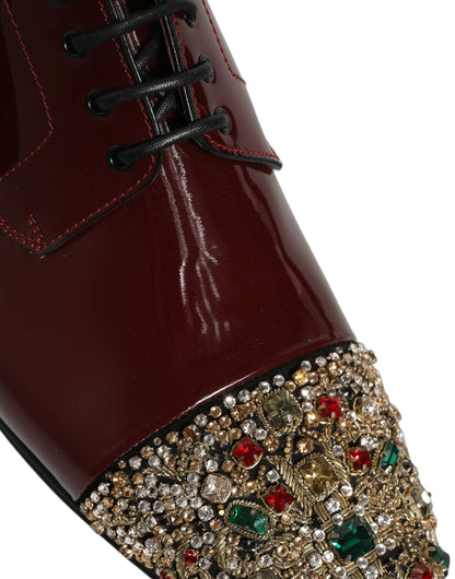 Dolce & Gabbana Maroon Embellished Derby Dress Formal Shoes