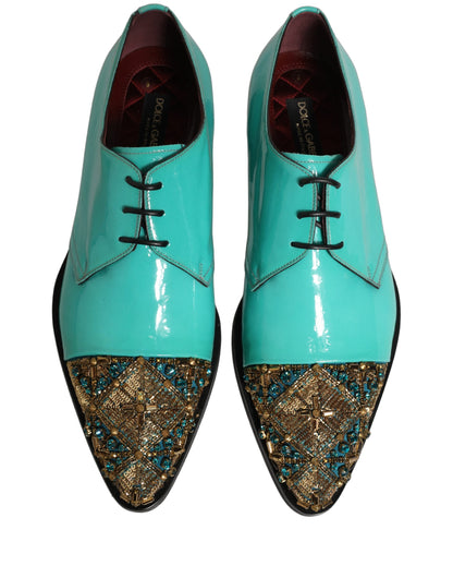 Dolce & Gabbana Aqua Blue Embellished Derby Dress Formal Shoes