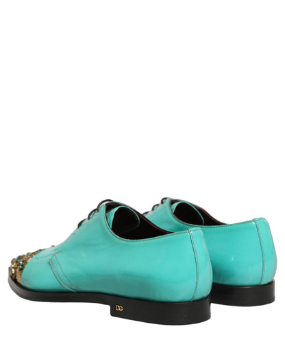 Dolce & Gabbana Aqua Blue Embellished Derby Dress Formal Shoes