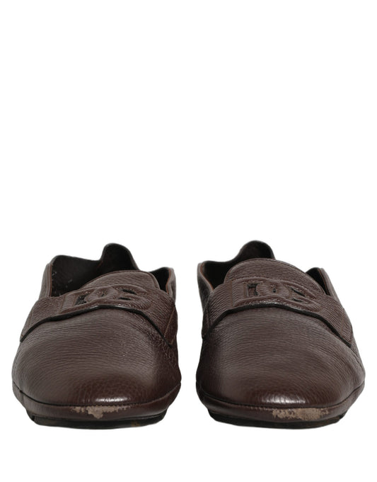 Dolce & Gabbana Brown Deerskin Leather Driver Loafers Shoes