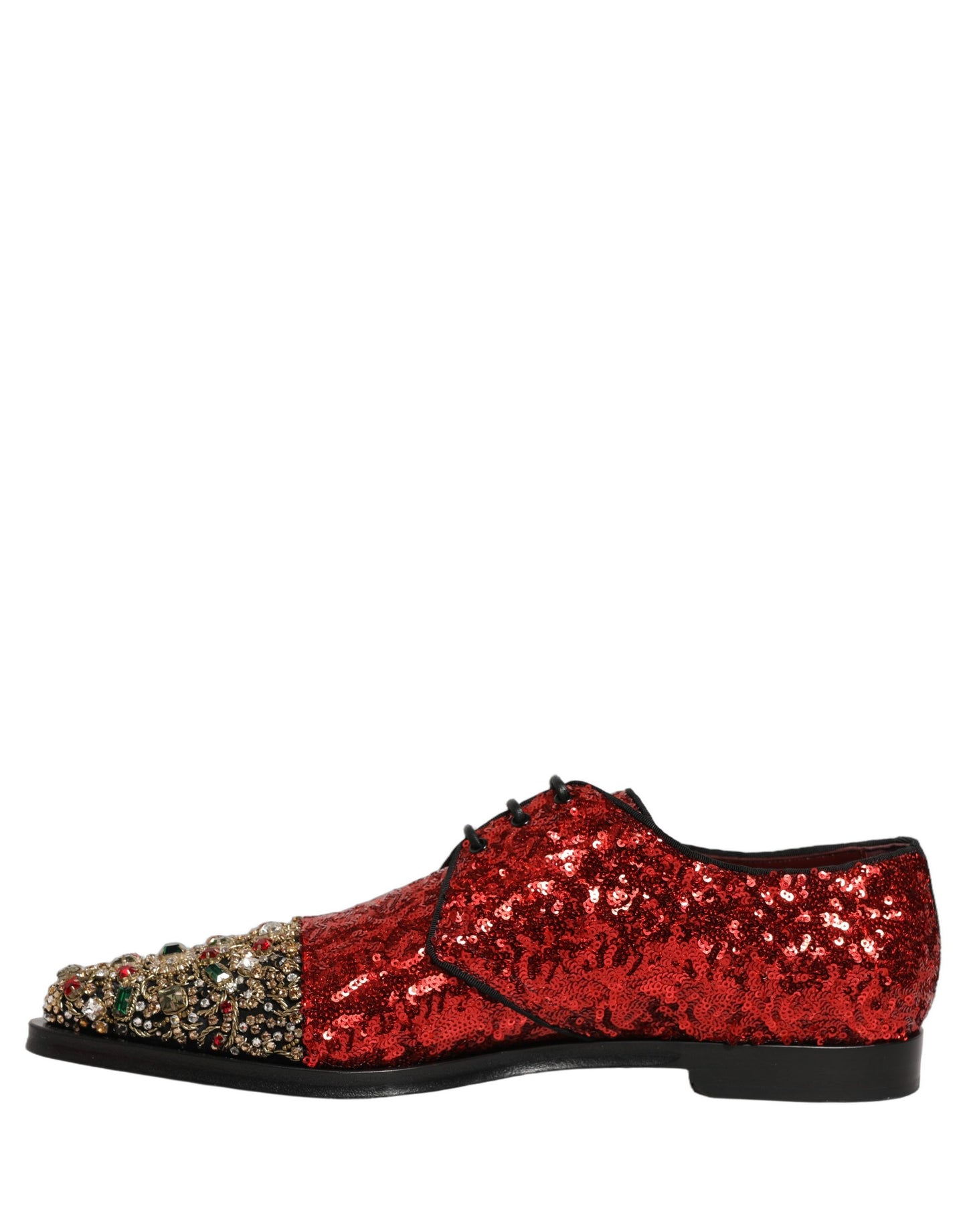 Dolce & Gabbana Red Sequin Embellished Men Derby Dress Shoes