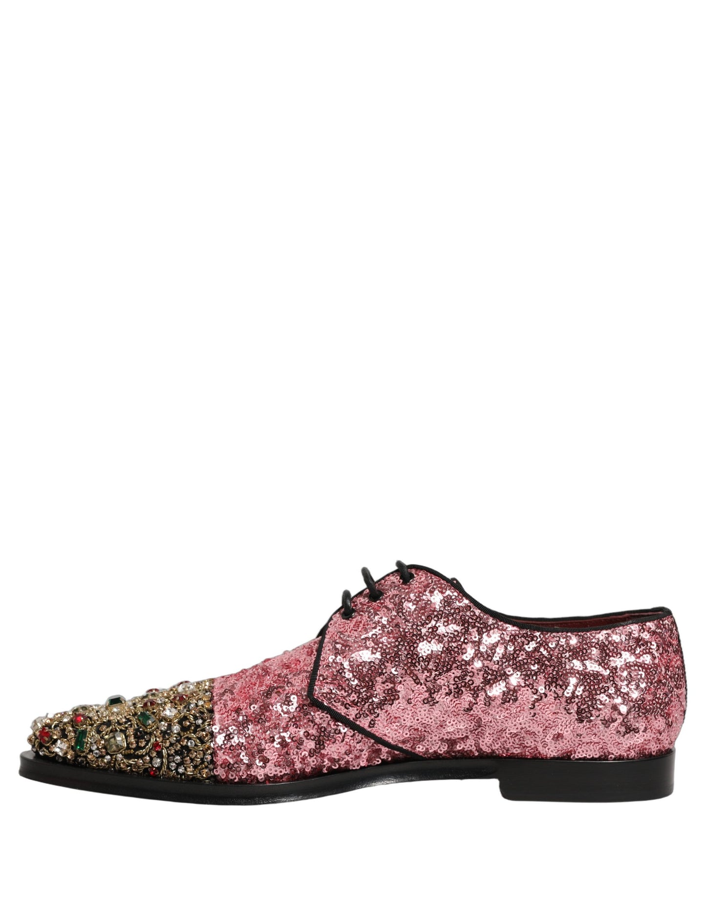 Dolce & Gabbana Pink Sequin Embellished Men Derby Dress Shoes