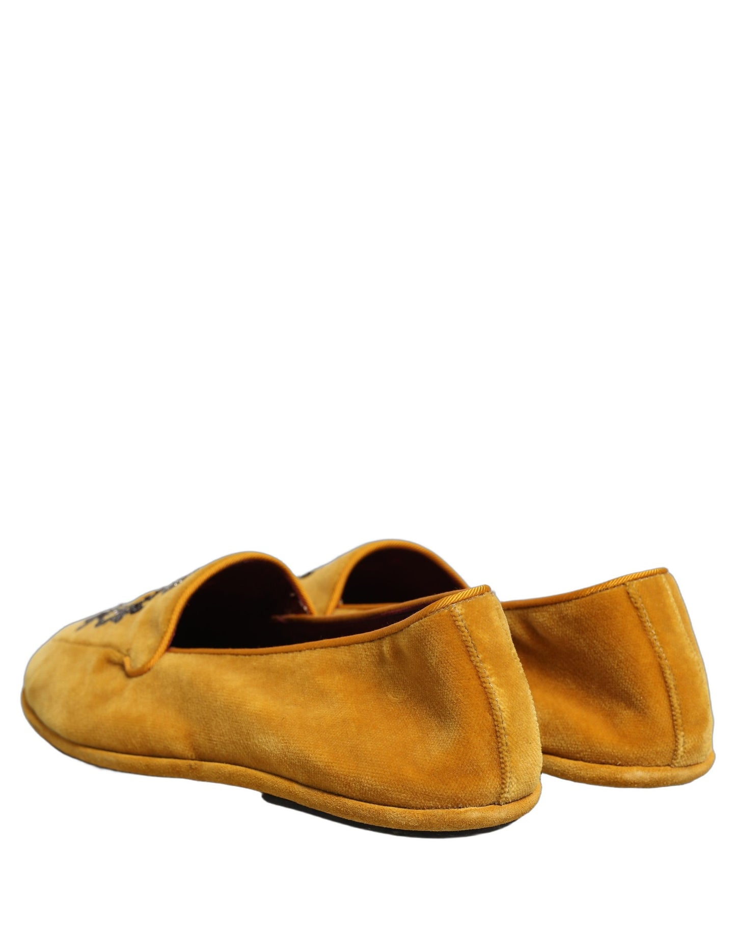 Dolce & Gabbana Yellow Velvet Crown Embroidery Loafers Shoes