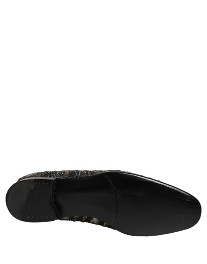 Dolce & Gabbana Black Silver Embellished Slip On Loafers Shoes
