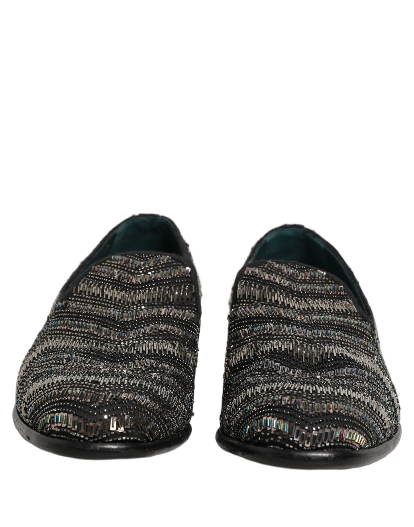 Dolce & Gabbana Black Silver Embellished Slip On Loafers Shoes