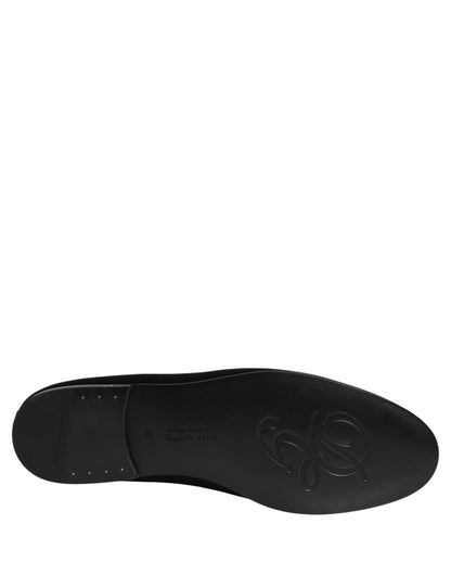 Dolce & Gabbana Black Satin Logo Slip On Flats Loafers Shoes
