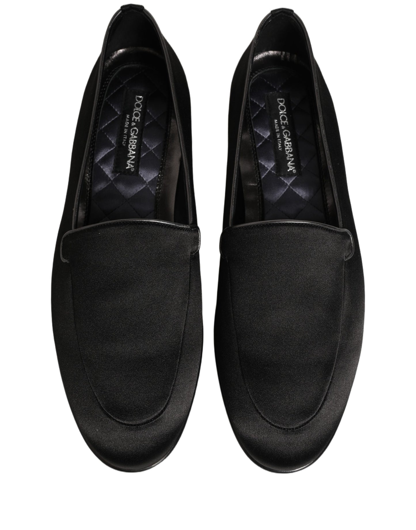 Dolce & Gabbana Black Satin Logo Slip On Flats Loafers Shoes