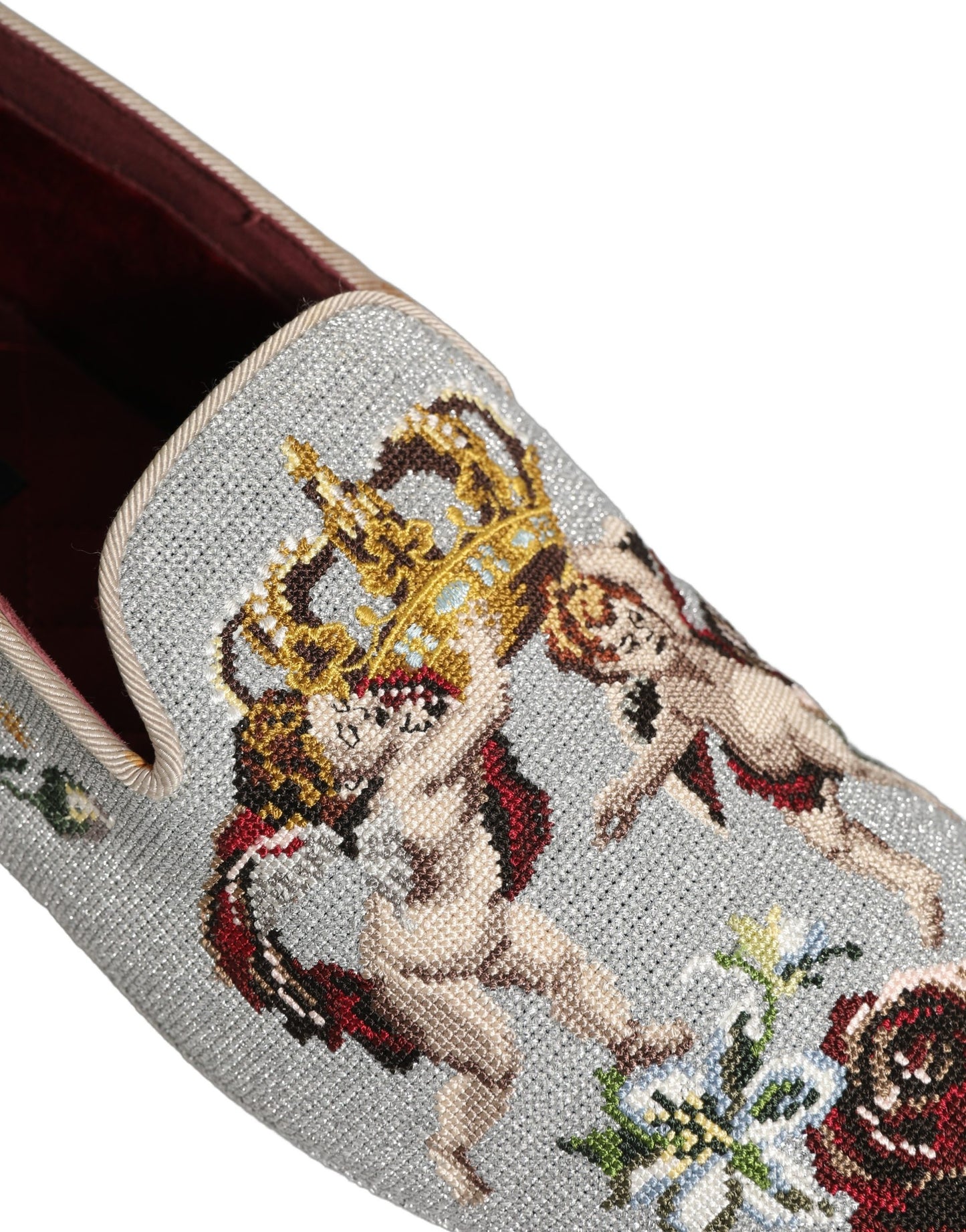 Dolce & Gabbana Gray Crown Rose Angel Embroidery Loafer Shoes