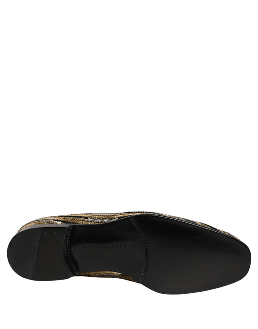 Dolce & Gabbana Gold Striped Sequin Embellished Loafer Shoes