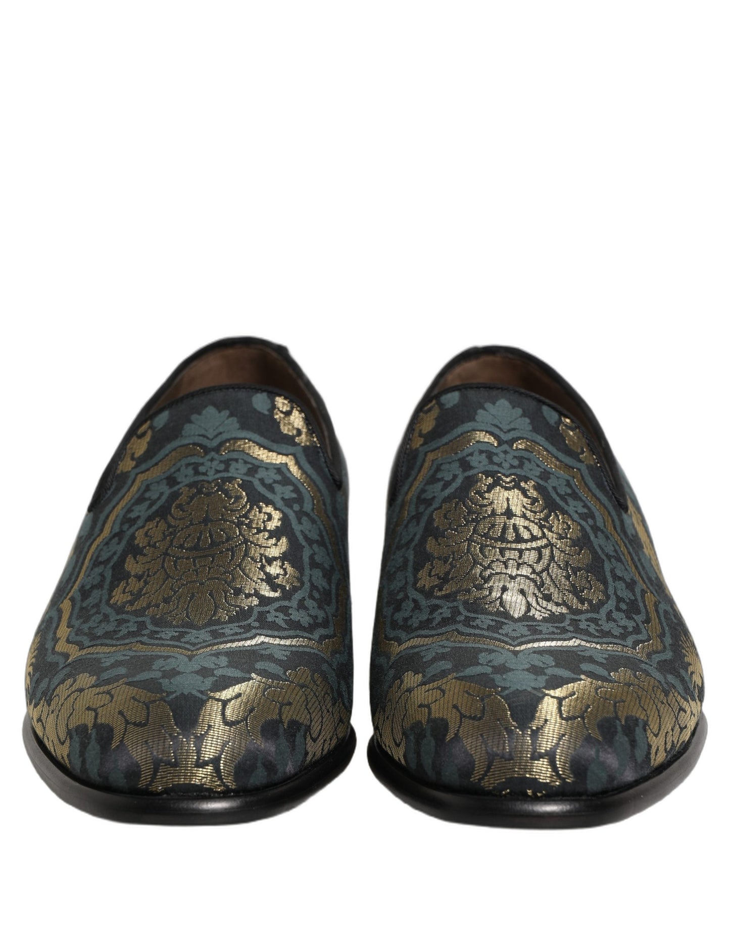 Dolce & Gabbana Black Floral Brocade Slip On Loafers Shoes