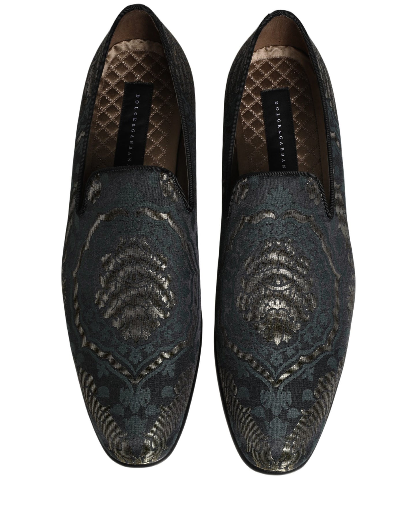 Dolce & Gabbana Black Floral Brocade Slip On Loafers Shoes