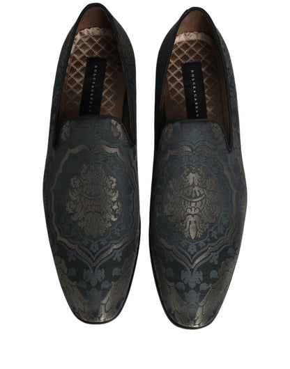 Dolce & Gabbana Black Floral Brocade Slip On Loafers Shoes