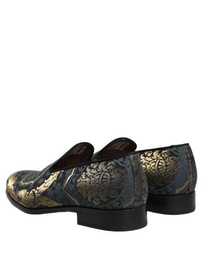 Dolce & Gabbana Black Floral Brocade Slip On Loafers Shoes