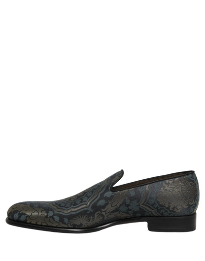 Dolce & Gabbana Black Floral Brocade Slip On Loafers Shoes