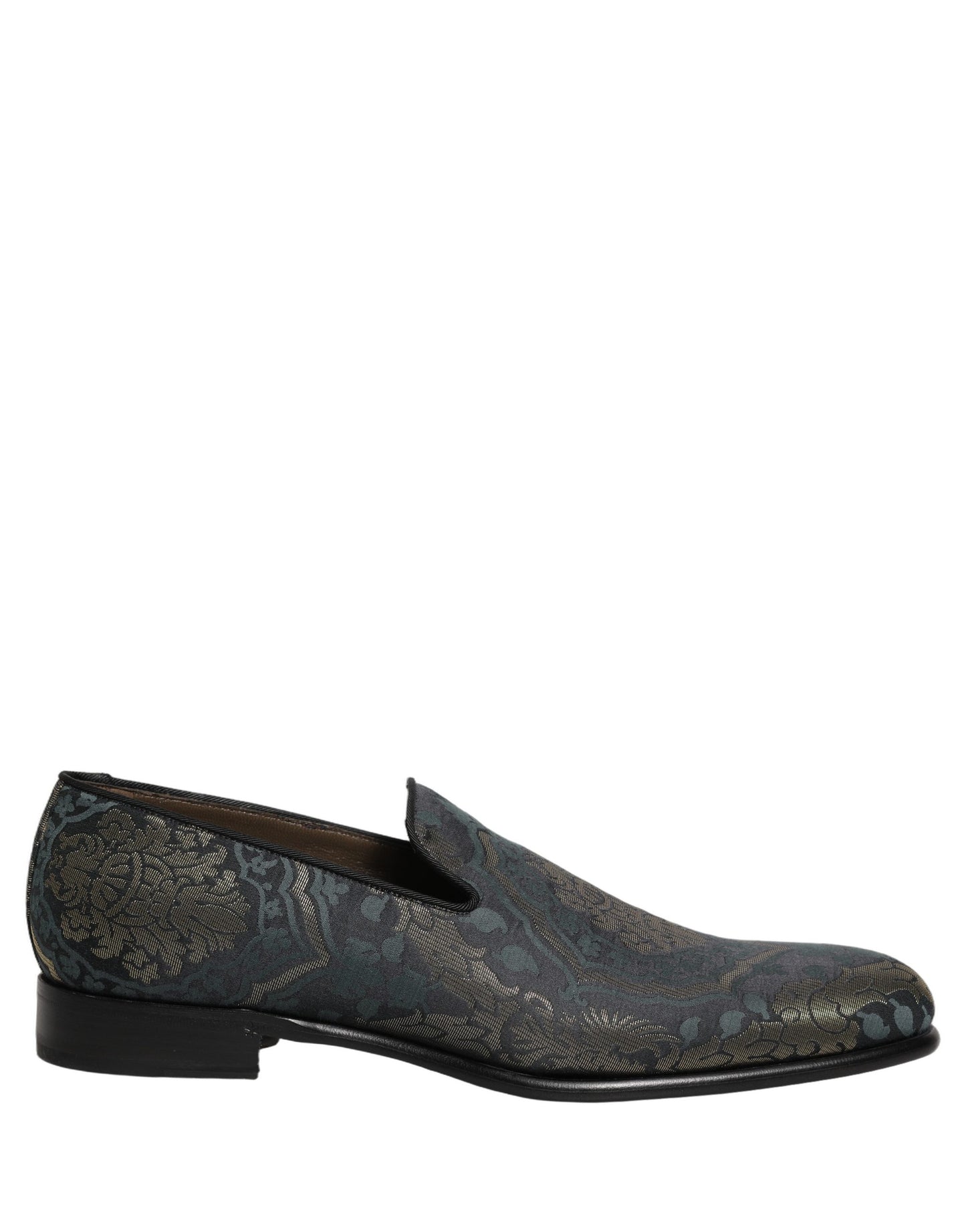 Dolce & Gabbana Black Floral Brocade Slip On Loafers Shoes