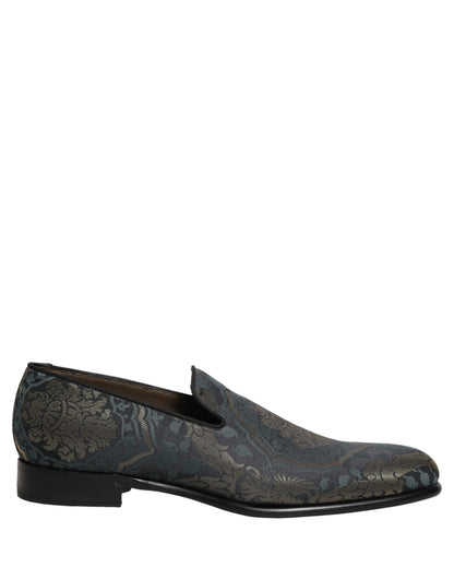 Dolce & Gabbana Black Floral Brocade Slip On Loafers Shoes