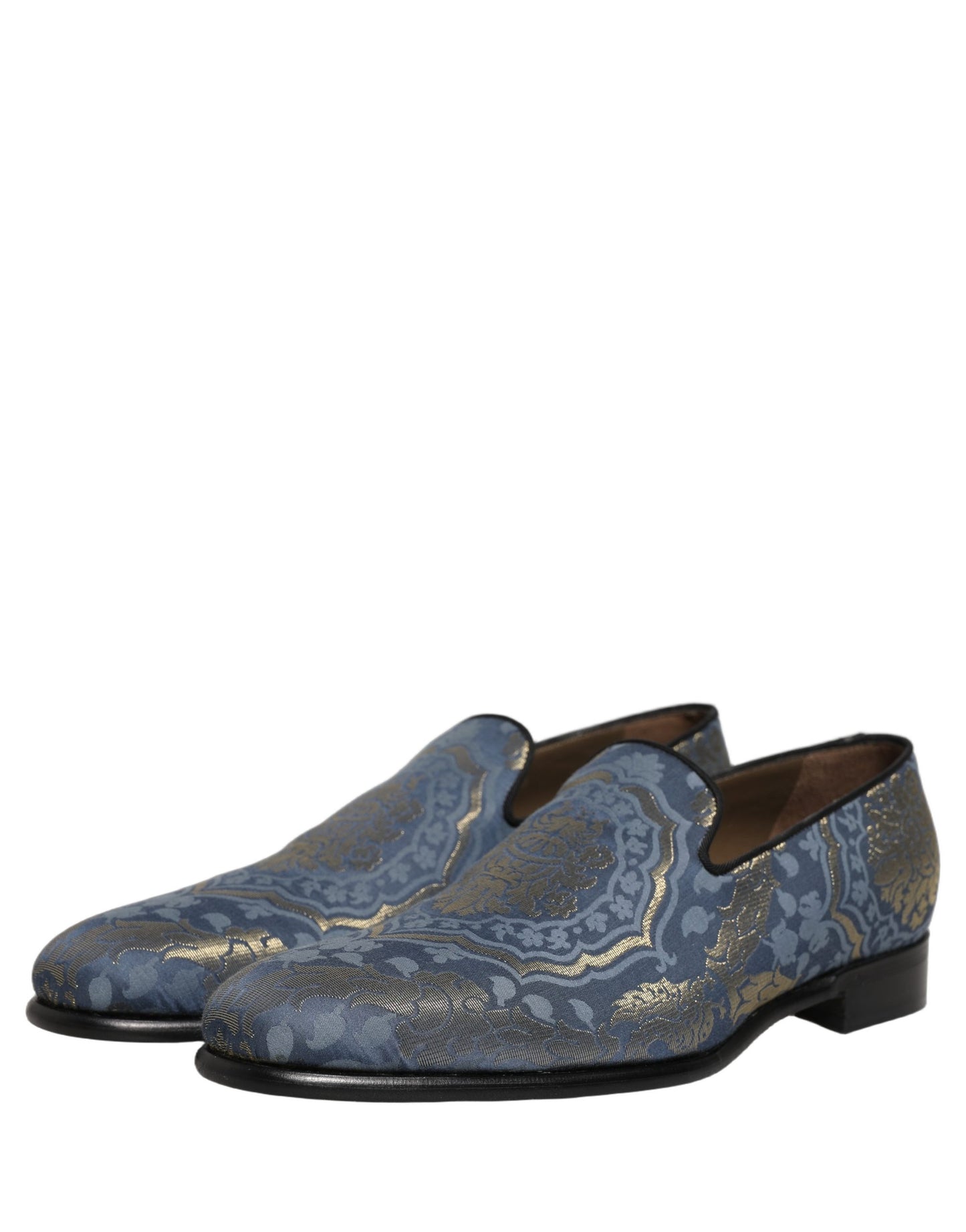 Dolce & Gabbana Blue Floral Brocade Slip On Loafers Shoes