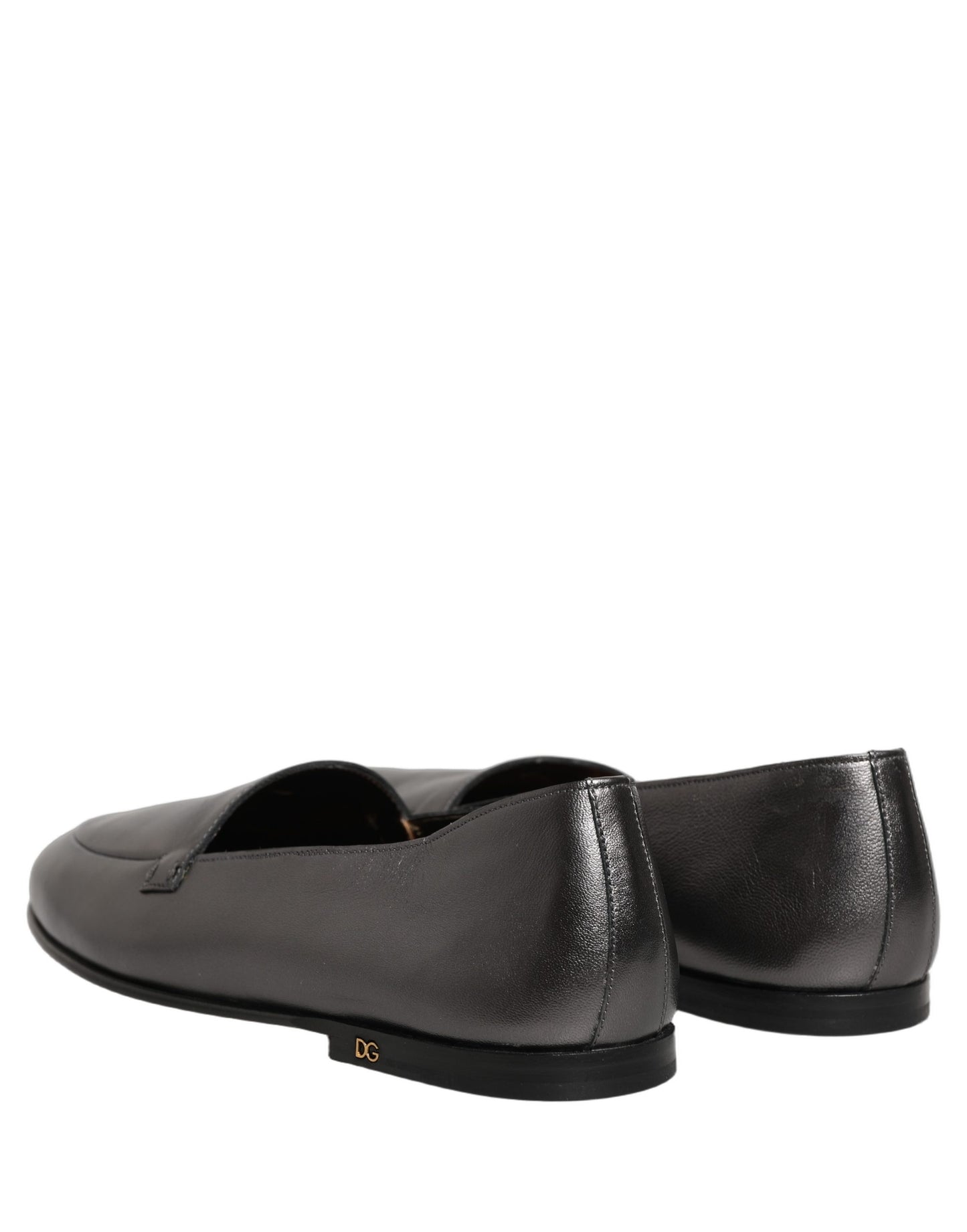 Dolce & Gabbana Silver Leather DG Logo Slip On Loafers Shoes
