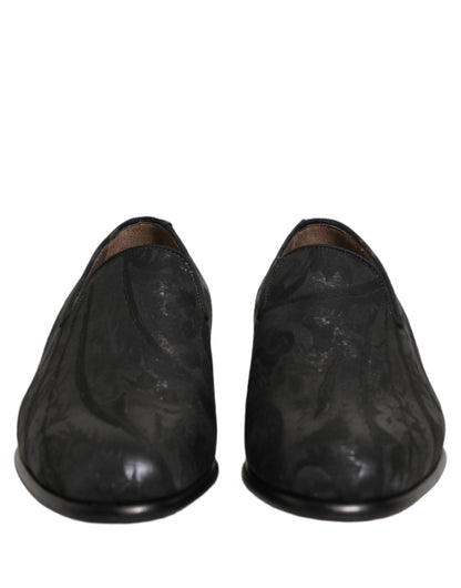 Dolce & Gabbana Black Brocade Men Slip On Dress Loafers Shoes