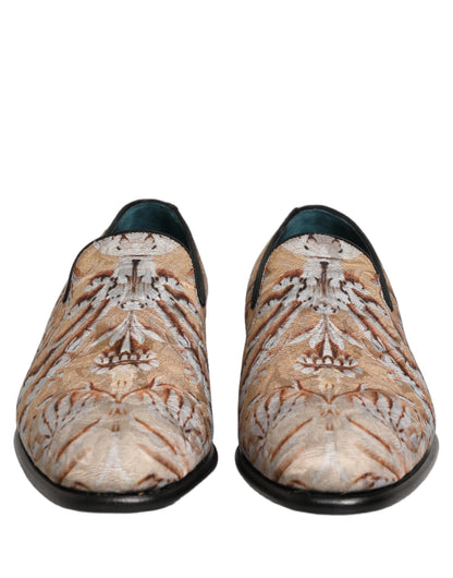 Dolce & Gabbana Beige Brocade Men Slip On Dress Loafers Shoes