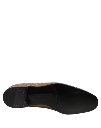 Dolce & Gabbana Pink Brocade Men Slip On Dress Loafers Shoes