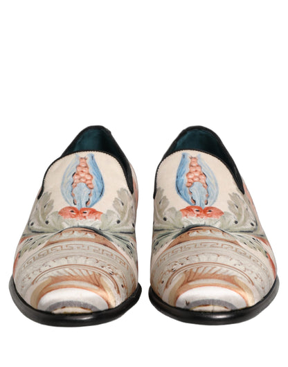 Dolce & Gabbana White Floral Vase Slip On Dress Loafers Shoes
