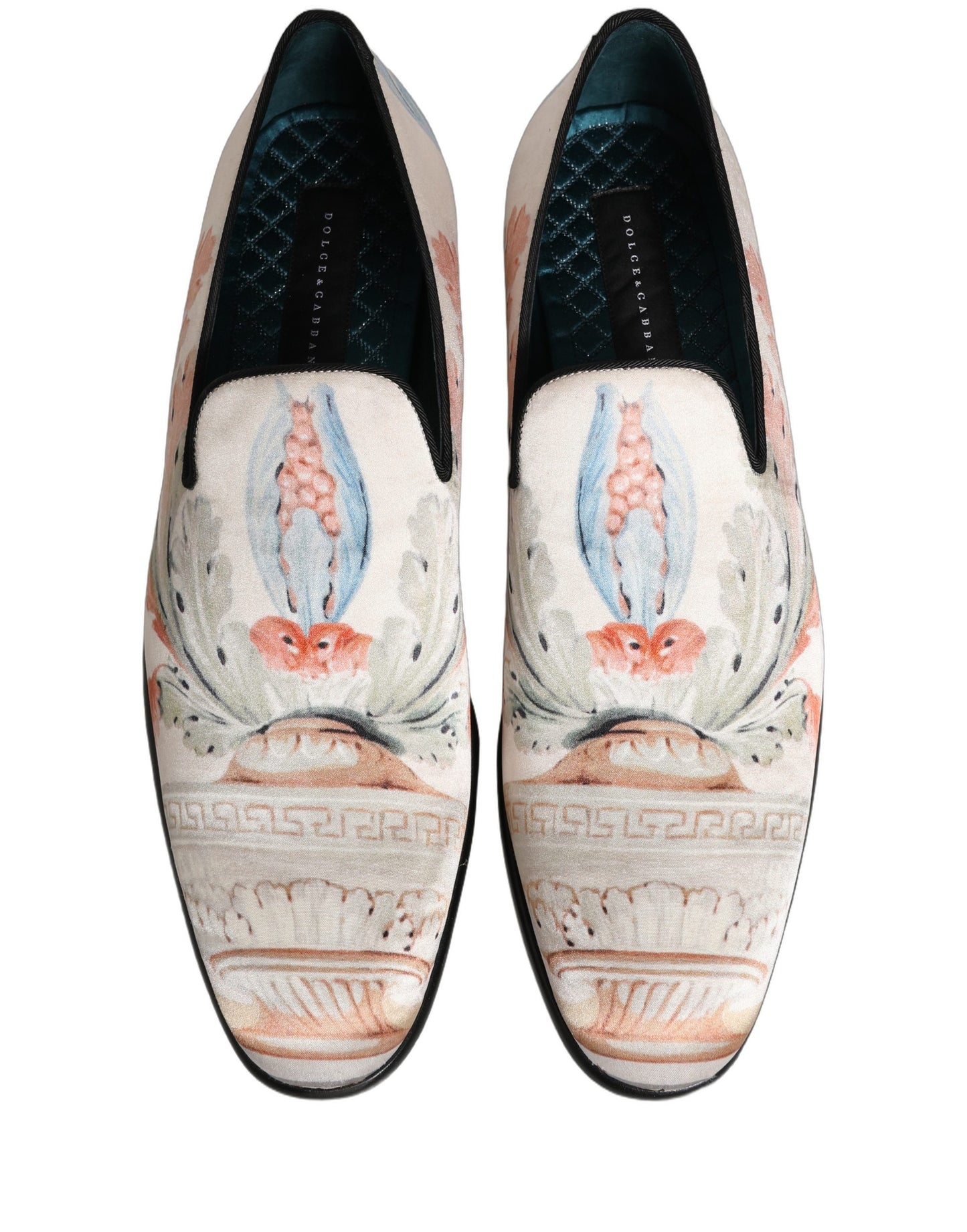 Dolce & Gabbana White Floral Vase Slip On Dress Loafers Shoes