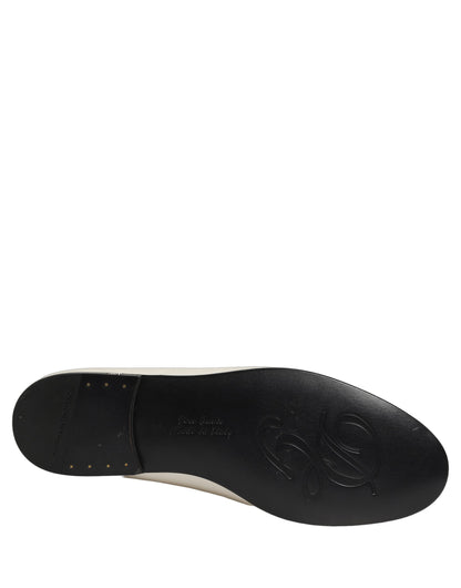 Dolce & Gabbana White Satin Logo Slip On Flats Loafers Shoes