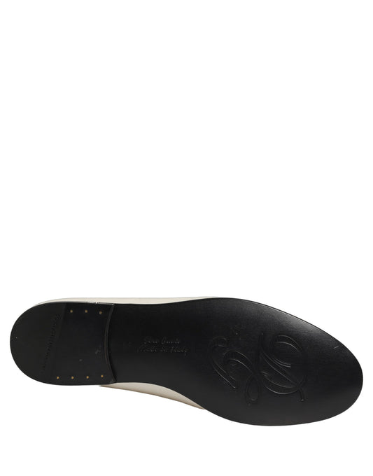 Dolce & Gabbana White Satin Logo Slip On Flats Loafers Shoes