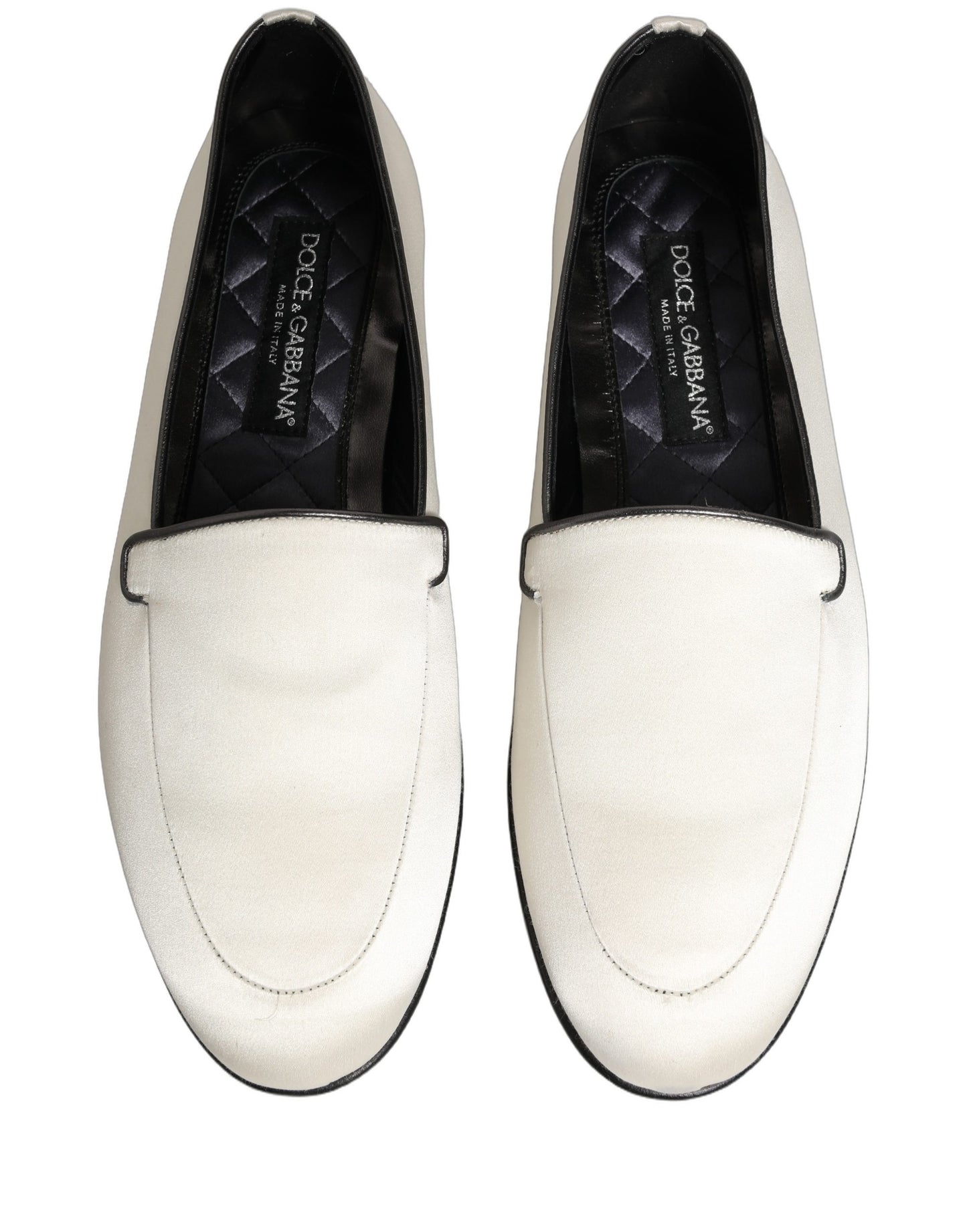 Dolce & Gabbana White Satin Logo Slip On Flats Loafers Shoes
