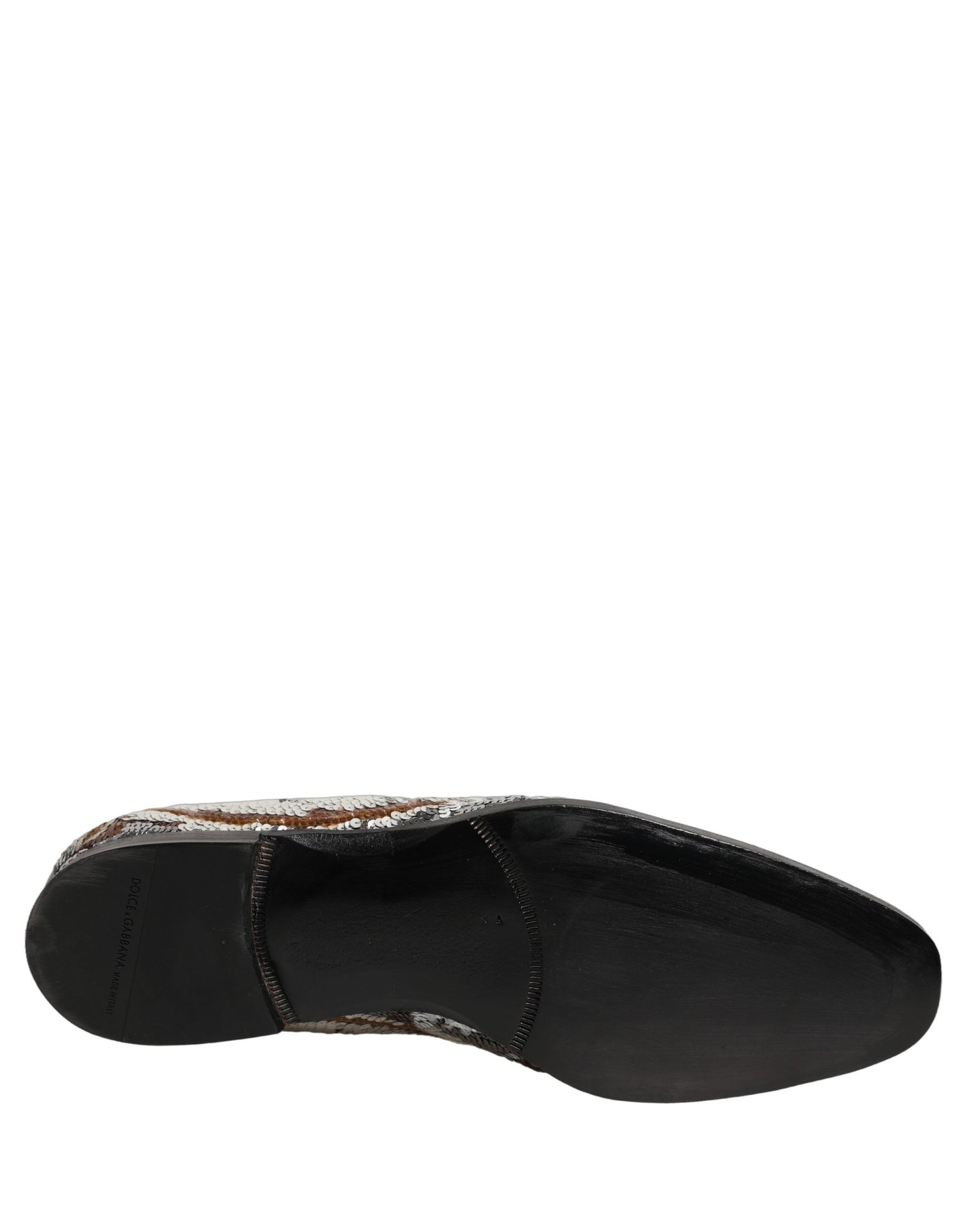 Dolce & Gabbana White Gold Sequined Slip On Loafers Shoes